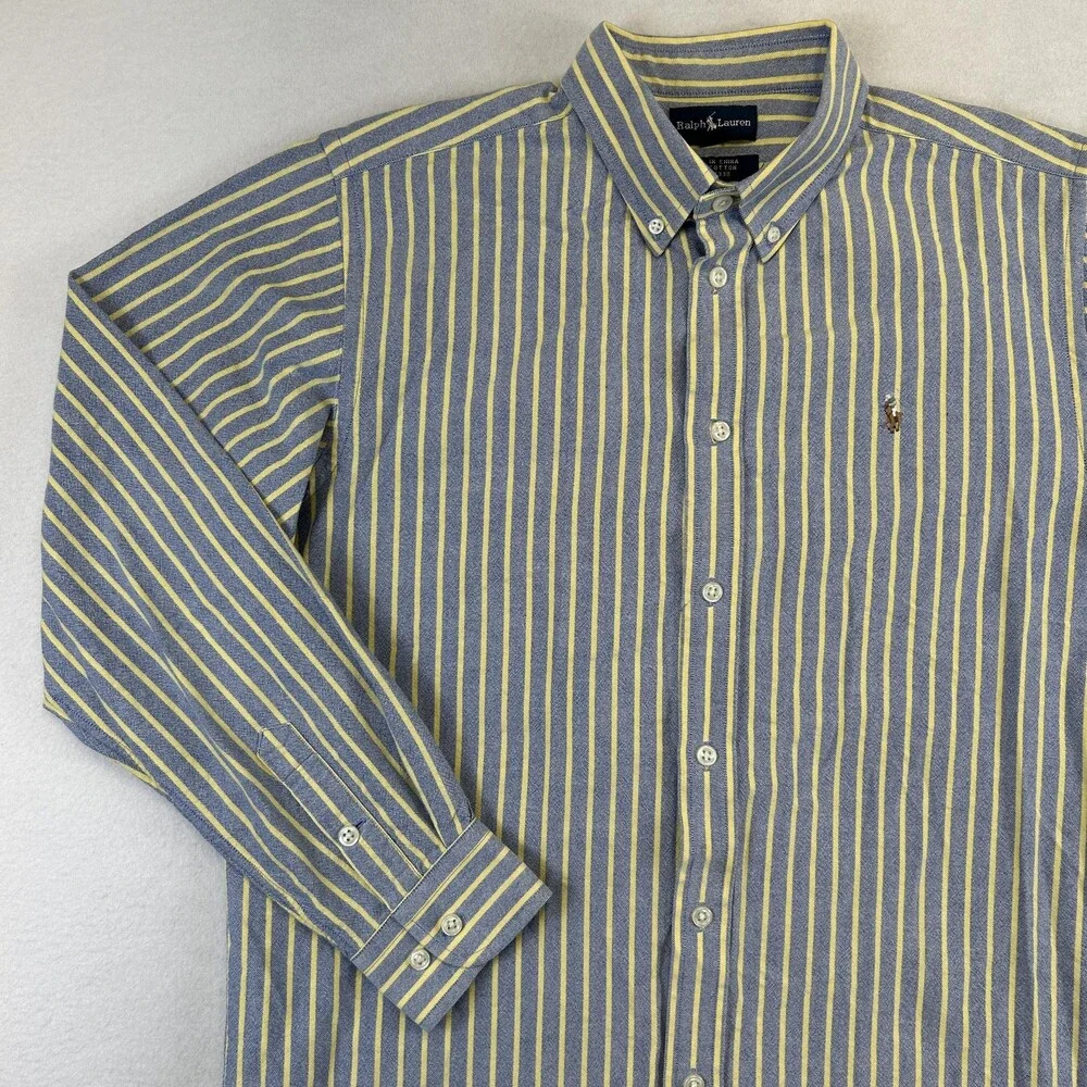 Ralph Lauren Shirt Boys 20 Stripe Button Down Long Sleeve Flesh Pony Logo Casual